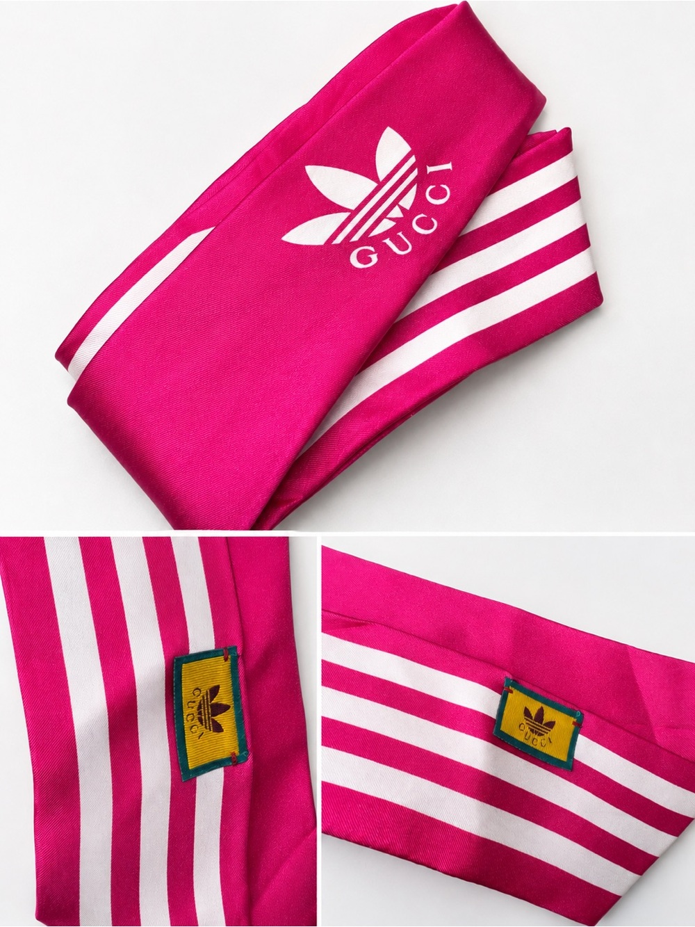 Gucci Hot Pink and White Striped Twilly Scarf